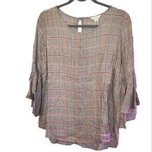 Closetrix Plaid flutter sleeves top
